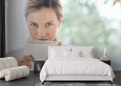 beautiful woman drinking coffee in health spa Wall mural