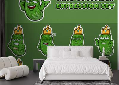 Cartoon Mascot Of Cucumber Fuit Character with king and expression set. Wall mural