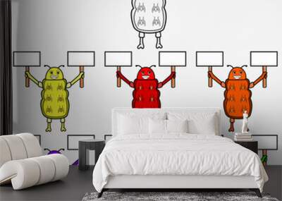 Six Colors Caterpillar with two Banner and Only Line, mascot Character , White Colors Background, Vector and Illustration Wall mural