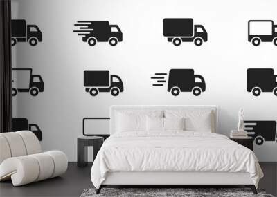 Delivery Truck icon set. Express delivery trucks icons. Fast shipping truck. Free delivery 24 hours. Logistic trucking sign. Vector illustration. Wall mural