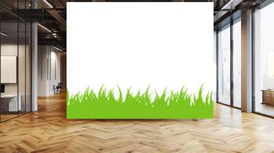 Green grass border. Silhouette of grass. Green lawn panoramic landscape. Template with herbal border for your design. Vector illustration. Wall mural