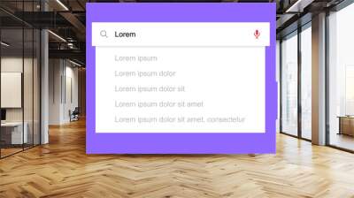 Search bar with suggestions and pop up list search results. Search form template for websites and ui interface. Search address and navigation bar icon. Vector illustration. Wall mural
