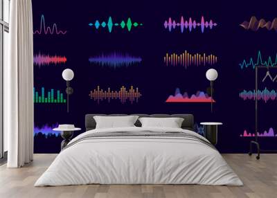 Sound waves set. Modern sound equalizer. Radio wave icons. Volume level symbols. Music frequency. Abstract digital equalizers for music app. Vector illustration. Wall mural