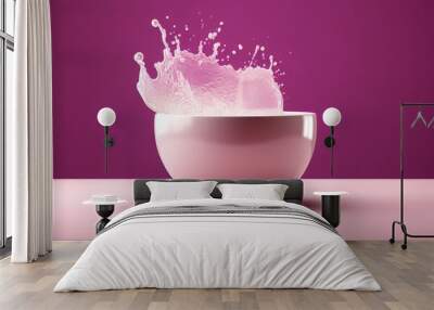 white drink bowl on pink background, in the style of uhd image, dark purple and dark beige, Wall mural