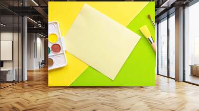 Art supplies ready on a bright creative desk. Wall mural