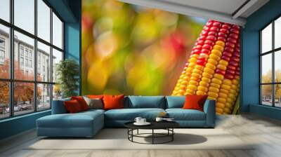 Close-up of corn cob with bright kernels. Wall mural