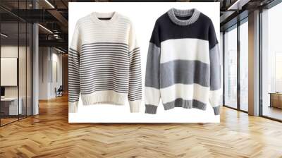 Two cozy striped sweaters in neutral tones isolated on a transparent background. Wall mural