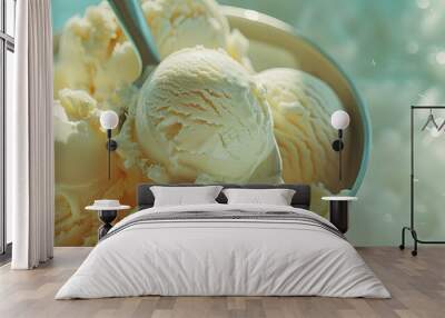 Vanilla ice cream in a glass bowl. Selective focus. Wall mural