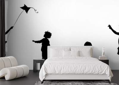 Children silhouettes playing outdoor. Wall mural