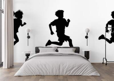 Children silhouettes playing outdoor. Wall mural