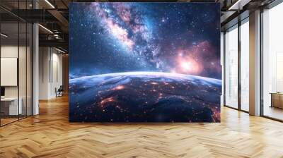 Fantasy space galaxy light background of planet earth. Ai generation Wall mural