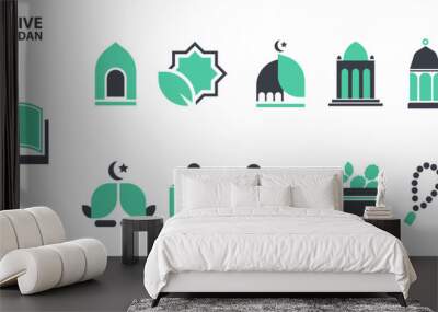 Art & Ramadan arabic islamic celebration icon set vector illustration flat color style icon Wall mural