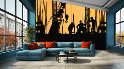 construction worker silhouette on the work place Wall mural