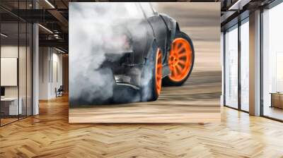 Race drift car burning tires on speed track Wall mural