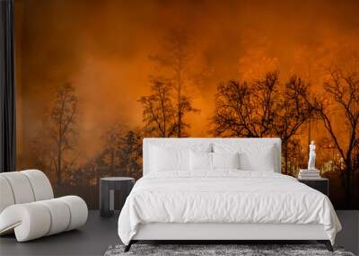 Rain forest fire disaster is burning caused by humans Wall mural