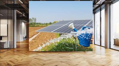 Water pumps and solar panels in farm. Wall mural