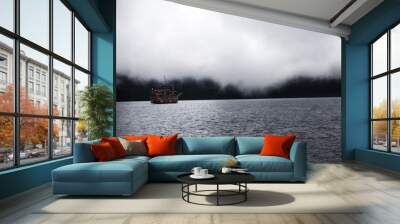 ship on a lake in the mountains of Hakone, Japan Wall mural