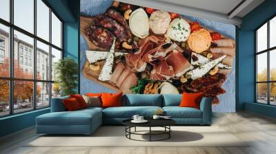 Top view table full of food stock photo. Wall mural