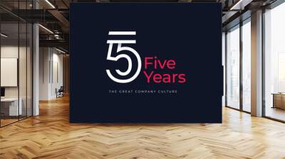 5 Years Anniversary Celebration Vector Template Design Illustration Wall mural