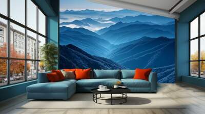 blue nature layers and lines Wall mural