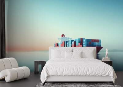 A 3D  rendering cargo ship sailing on the sea, filled with containers, clean background Wall mural