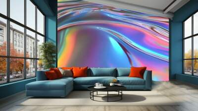 smooth rainbow liquid chrome texture, abstract background Wall mural