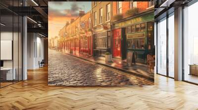 View of a traditional street in Euro surrounding shops and stores  Wall mural