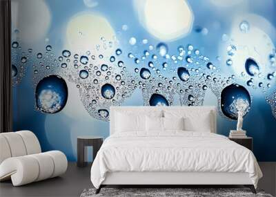 Water drops on a blue background,  water bubbles in the air with an underwater effect.  Wall mural