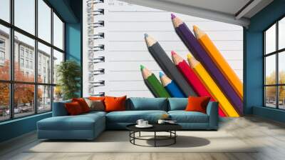 close up of color pencils with different color over white backgr Wall mural