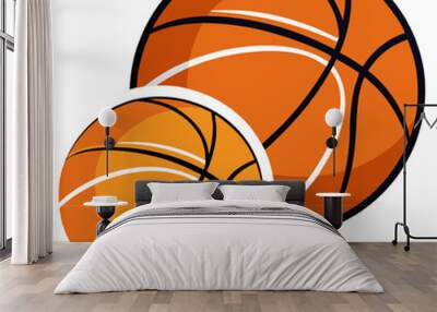 Basketball Duo: A pair of basketballs, one larger than the other, are poised for a game, ready to bounce, dribble, and score. Wall mural