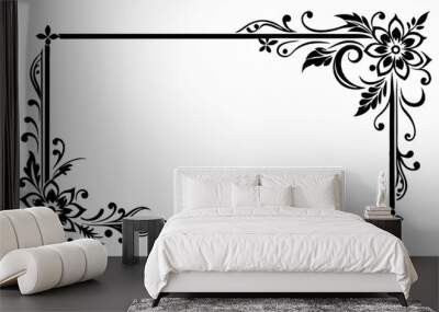 Elegant Floral Frame: A sophisticated black and white floral frame, ideal for adding a touch of vintage charm to designs.  Wall mural