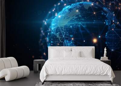 Global Network,Internet technology for Communication or Business,Social network concept.,Earth with line connection idea for technology,business,education. Wall mural