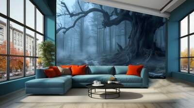 misty forest in the fog Wall mural