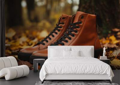 Brown leather shoes. Wall mural