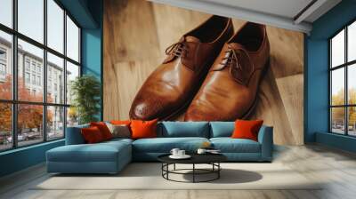 Brown leather shoes. Wall mural