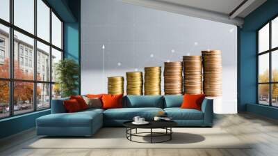 Coins stacking in saving money concept. Wall mural