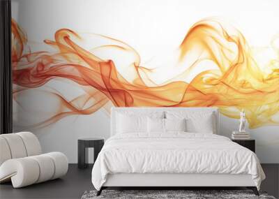 Orange and yellow color smoke wave isolated on white or transparent background Wall mural