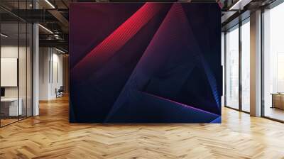 Abstract 3D rendering of a dark geometric background with glowing red and blue neon lines. Wall mural