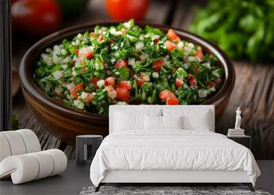 Bowl of tabbouleh, parsley Wall mural