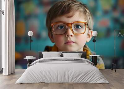 Boy with corrective patch for lazy eye. Wall mural