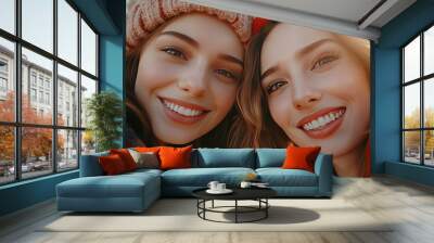 Close-up of happy females posing Wall mural