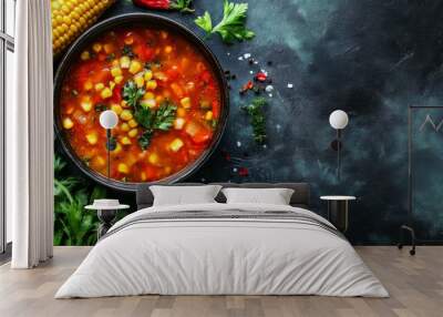 Corn & veggie soup (1st course). Wall mural