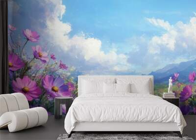 Cosmos paint summer landscape in hues Wall mural