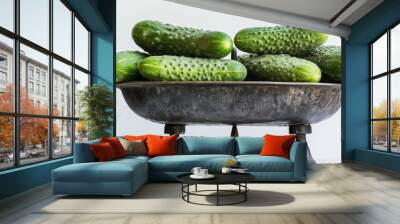 Cucumbers on scale, white Wall mural