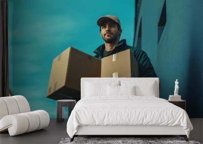 Delivery person with boxes Wall mural