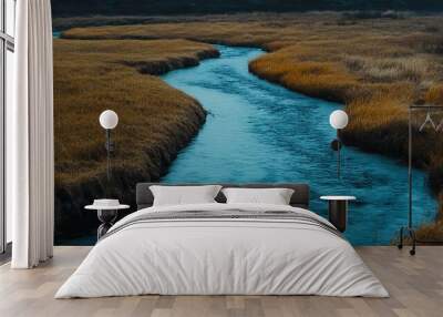 Grass by flowing river Wall mural