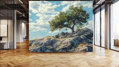 Hillside with tree, low angle. Wall mural