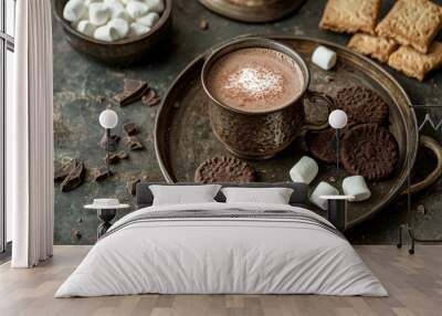 Homemade hot chocolate on a vintage tray Wall mural