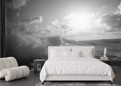 Monochrome ocean surf under sun Wall mural