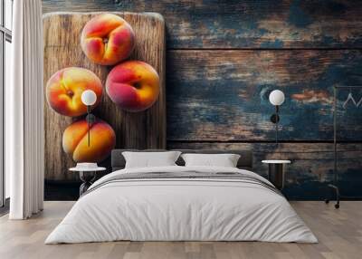 Peaches on board, wood backdrop Wall mural